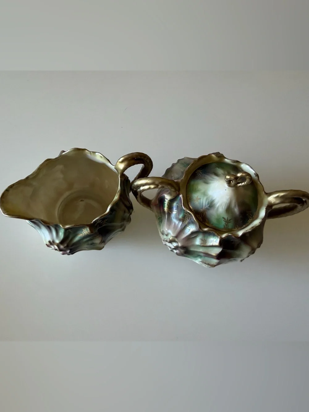 RARE RS PRUSSIA SUNFLOWER (MOLD 626) PORCELAIN SUGAR AND CREAMER SET